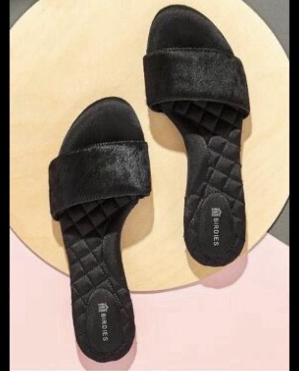 Birdies Sandal Slides Women’s Sparrow Jet Black Slip On Haircalf Quilted 11